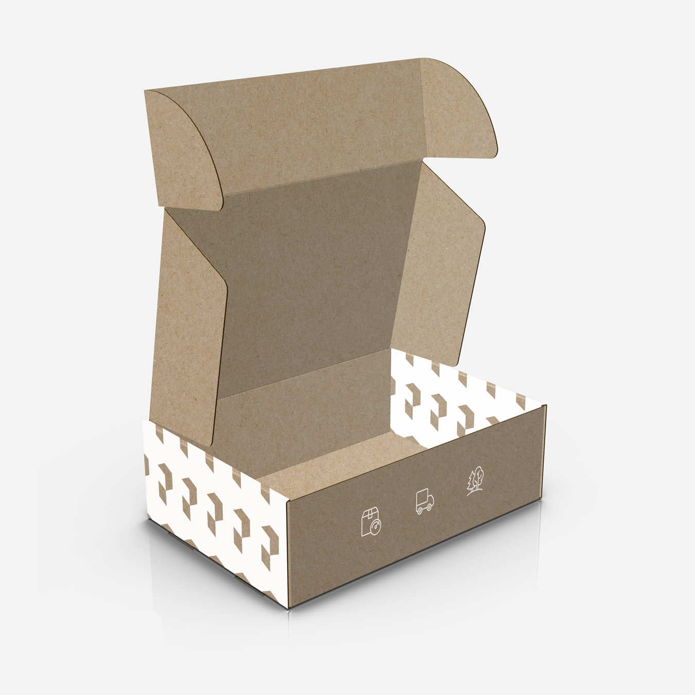 Pudełko fasonowe z logo i nadrukiem białym – ekologiczne pudełka do wysyłki ubrań.