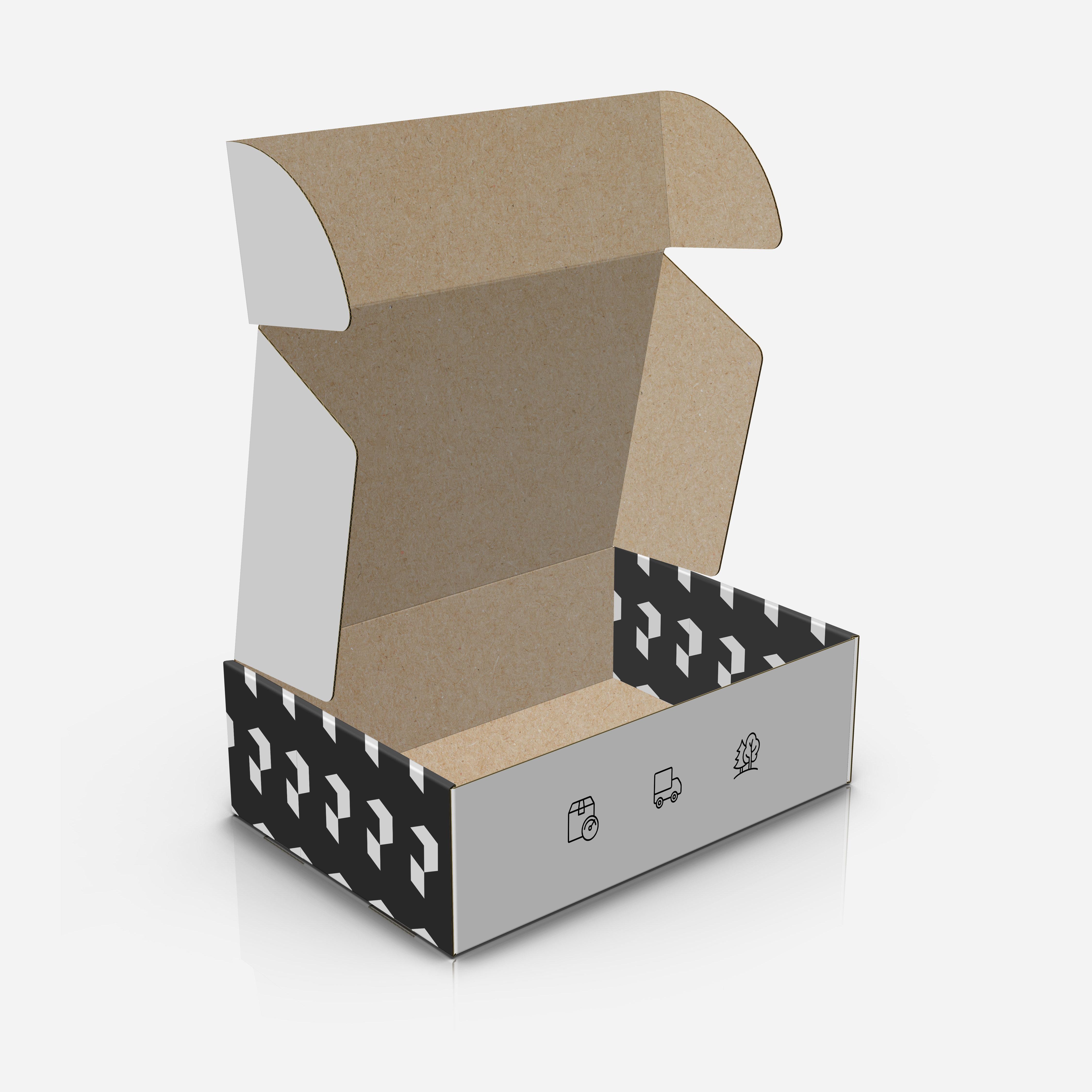 Pudełko na wysyłki z logo - opakowanie e-commerce z białej tektury falistej.